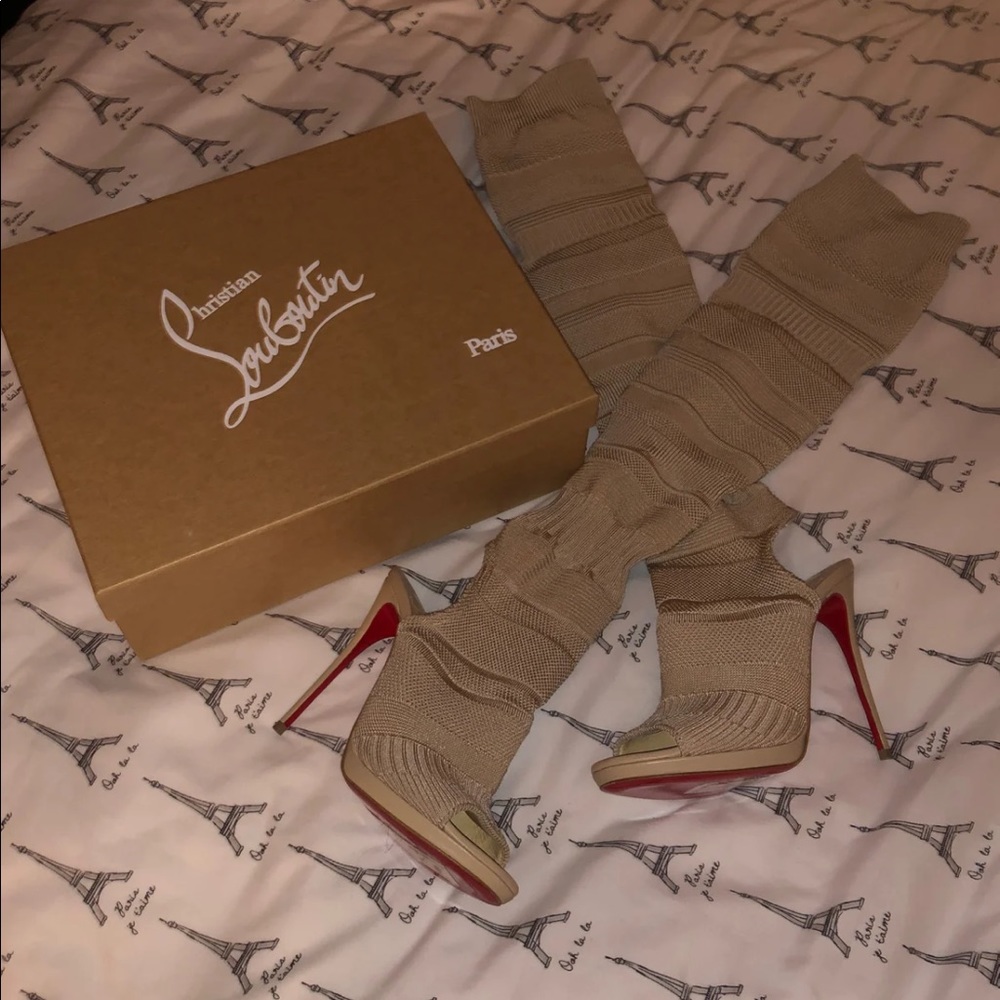 Christian Louboutin Beige Peep Boots NIB OTK 37 - Picture 3 of 8